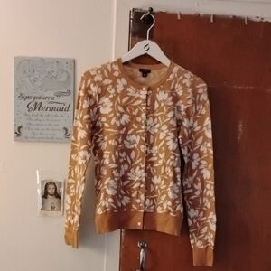 Ann Taylor Factory Mustard and White Floral Cardigan